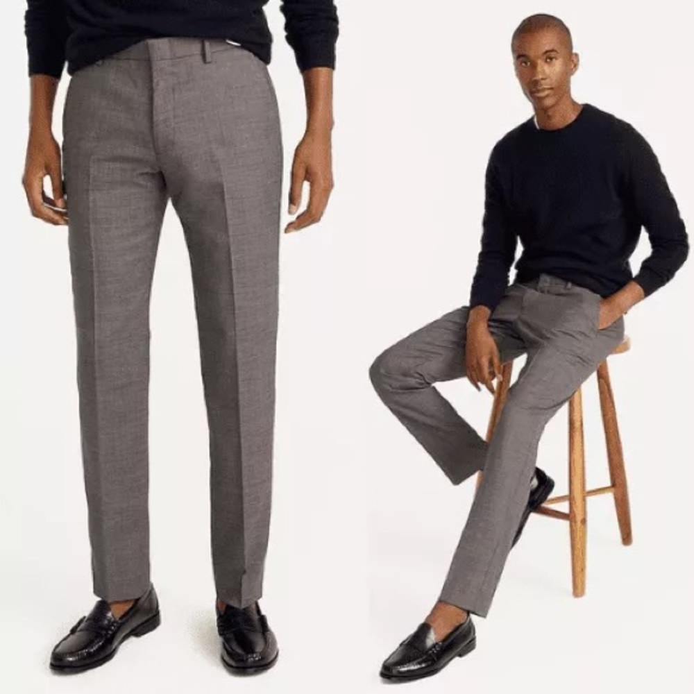 J. Crew Bowery Houndstooth Plaid Four Season Wool Dress Pant, Size 32 x 32